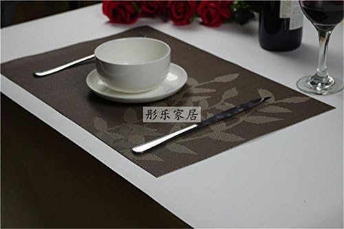 DIANZHUO Placemat Placemats Set Of 4 Washable Heat Insulation Non-Slip Woven Vinyl Place Mats For Kitchen And Dining Room ?Black Leaf? , Coffee