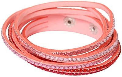 Bedazzled Pink Coloured Crystal Stone Decorated Double Wrap Suede Slake Fashion Bracelet - in Gift Bag