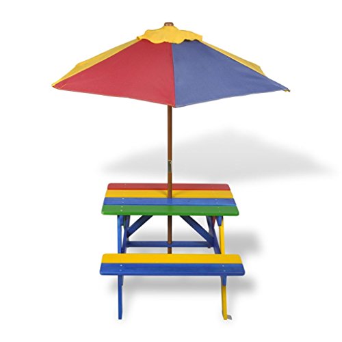 vidaXL Picknicktisch Kinderpicknicktisch Kinder Picknickset Bank Sitzgruppe mit Schirm - 3