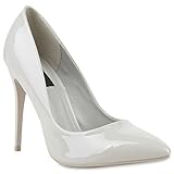  Spitze Damen Pumps Lack Stiletto High Heels Metallic Party Glitzer Abiball Hochzeit Schuhe 114339 Grau 36 Flandell