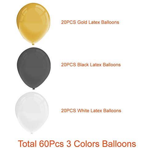 Paxcoo 73 Pcs Black and Gold Tissue Paper Pom Poms Lanterns with Balloons for Birthday Party Decorations