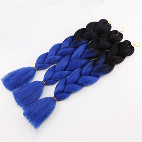 Chiguo 1 Pezzi Jumbo Treccia Hair Extensions di Capelli Sintetici African 24'' / 60cm Colore Sfumato Intrecciare i Capelli Parrucca Braid (Nero-profondo blu)