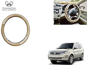 Universal Hub Car Steering Wheel Cover (Diamond Plus Beige Crock) for Tata Safari Storme