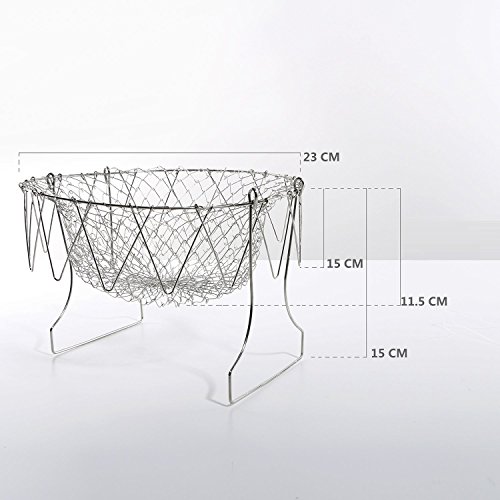 csmarte Fry French Chef Basket, abtropfsieben & Lebensmittel Sieb faltbar Dampf Spülen Zugentlastung Magic Resteschale Edelstahl Net Korb für Home Küche Kochen - 4