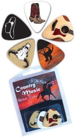 Country Guitar Pick Pack. Pack of 5 country music themed guitar picks.