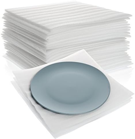 Cushion Foam Sheets 12” x 12” (50 Count), Packing Foam Supplies for Moving, Safely Wrap Dishes, Glasses & Furniture Legs by California Basics