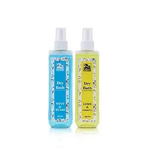 Dry Bath waterless Shampoo for Dog Puppies & Kittens Lemon 200 ml & Mint 200 ml Combo Offer Contains Natural Extract of Lemon Verbena Lavender Oatmeal & aloevera no paraben by PETZAR