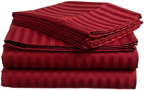 Juego de ropa de cama Victoria 100% de algodón egipcio de 650 hilos, con sábana bajera de 15 cm de profundidad, ultrasuave, elegante y cómodo, 100% algodón, Burgundy Stripe, Euro Single Ikea