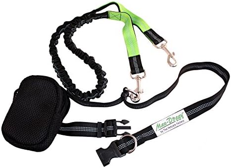 Max-Doggy Premium Hands Free Dog Lead - High Quality Fully Adjustable Dual Handled Bungee Lead with Reflective Stitching and Zipped Pouch - Ideal for Exercising with your Dog