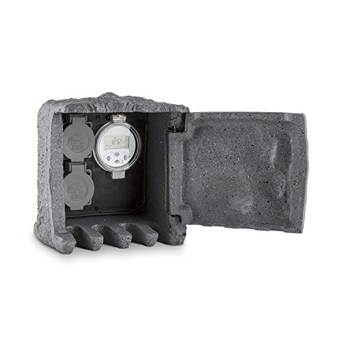 Preisvergleich Produktbild Waldbeck • Digital Rock • Gartensteckdose • Außensteckdose • Zeitschaltuhr • 2-fach Schutzkontakt • 24 Programme • 3680 w • 5 m Kabellänge • spritzwassergeschützt • Steinoptik • Klapptür mit Magnetverschluss • winterfest • Kunststein aus Polyresin • grau