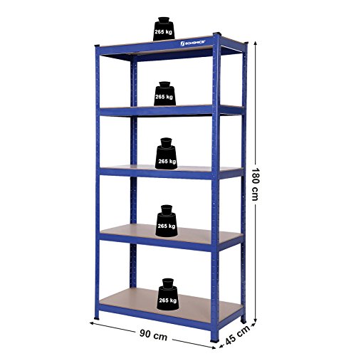 Songmics Lagerregal 180 x 90 x 45 cm pulverbeschichtet glatte Oberfläche TÜV Rheinland max. statische Belastung 1325 kg GLR45Q - 3