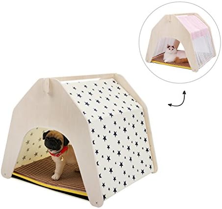 Sweet Devil DIY Wooden Detachable Cute Sturdy Dog Play House Cat Bed - 2 Styles in Different Cover, Vintage