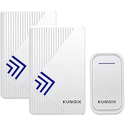 Sonnette de Kit sans Fil, Kungix Kit de Carillon Electrique avec 2 récepteurs, 38 Mélodies, 150m, Blanc