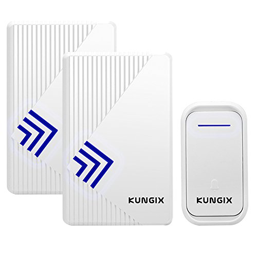 Sonnette de Kit sans Fil, Kungix Kit de Carillon Electrique avec 2 récepteurs, 38 Mélodies, 150m, Blanc