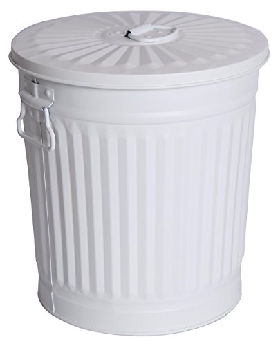 Abfalleimer Mülleimer vintage Wäschebehälter Deckeleimer Mülltonne mit Tragegriffen Mattweiß Ø 21,5 cm, Höhe 21,5 cm - 2