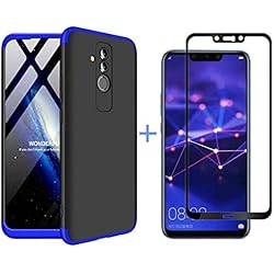 AILZH Funda Huawei Mate 20 Lite+5D Película Vidrio Templado Cubierta 360 Grados Caja protección de cáscara Dura Anti-Shock Anti-rasguño Completo 360°Caso Mate Protector(Azul Negro)
