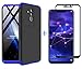Produktbild AILZH Huawei Mate 20 lite Hülle+Gehärteter Glas Folie 360 Grad HandyHülle PC Hartschale Anti-Schock Schutzhülle Anti-Kratz Stoßfänger Bumper 360° Cover Case matt Schutzkasten(Blau schwarz)