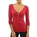 Produktbild Elecenty Blusen Reizvolle Damen Bluse Langarmshirt Tiefer V-Ausschnitt Oberteile Frauen Reißverschluss Tops Frauen Blusenshirt Solide Damenmode T-Shirt Hemden Tops Hemd (XXL, Rot)