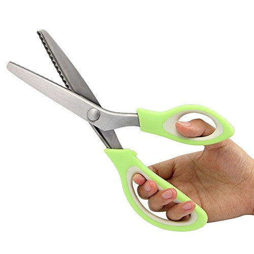 Zilong Zackenschere, Professionelle Schneiderschere, Zick Zack Schere, Edelstahl Stoffschere mit Komfortgriff, Ideal für Gewebe, Stoffe, Denim, Gewirke, Seide, Papier, Kunsthandwerk, Serrated (Dreieckig) Grün - 4
