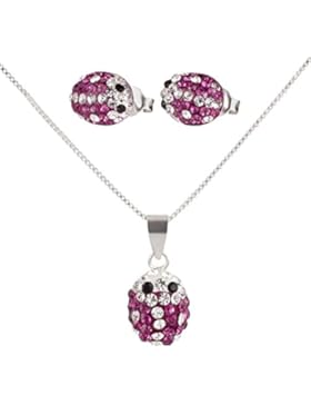 SL-Collection Set Anhänger Kette Kinder Ohrringe Kristall Marienkäfer 925 Sterling Silber
