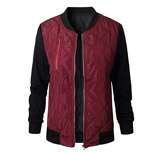 Preisvergleich Produktbild Swallowuk Fliegerjacke Damen Casual Bomberjacke Baumwolle Kurzjacke Oberteil Motorrad Jacke Fliegerjacke Steppmantel Mantel Coat Outwear mit Reißverschlüssen (3XL, Weinrot)