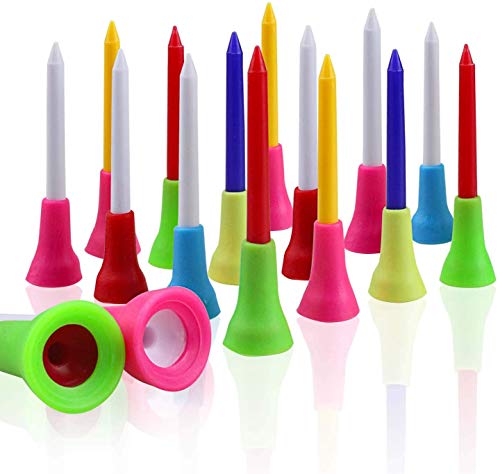 Crestgolf Golf Tees Plastic Rubber Cushion Top Long Tees Durable Mixed Colors Plastic Golf Tee with Rubber Head,Golf Practicing Tees for Golfer,Pack of 50pcs,2 3/4 inches(70mm),Pack of 50pcs