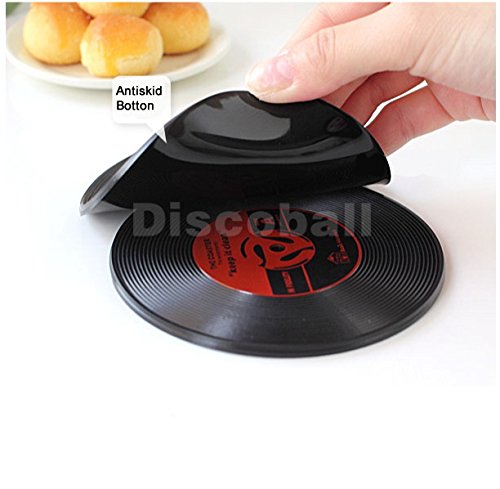 Untersetzer Glasuntersetzer Tasse Getränke Matte Coasters Placemats Retro Record Vinyl Schallplatten Design Set Rutschfest Isoliert - 6