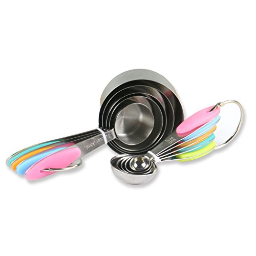 Extsud® 10-teiliges set Messbecher Messlöffel Edelstahl, 250ML / 125ML / 80ML / 60ml / 30ml, Messtasse Gradmesser für Küche Kochen Backen Mehl Samen Getreide Flüssigkeiten - 4