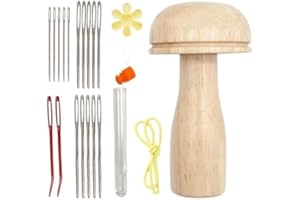 QENETY Darning Mushroom, Wood Darning Mushroom Set with Darning Needle, Sewing Thread, Sewing Darning Needle Darning Mushroom for DIY Hand Sewing Crafts, Socks, Clothes (Needles)