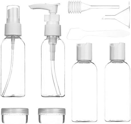 Travel Bottles Set 10 Pcs Air Travel Size Bottle, Plastic Travel Bottles and Jars Toiletries Liquid Containers for Cosmetic Make-up (Clear) - Airport Liquids Bag Included