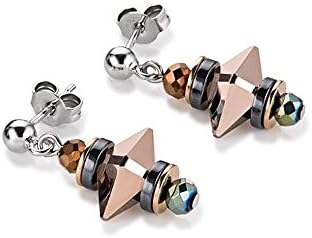 COEUR DE LION Brown-Olive Swarovski Crystal with Hematite Double Spike Stud Earrings 4842/21-1109