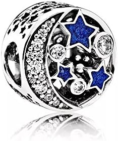 Stonebeads Vintage Night Sky Charm with Clear Cubic Zirconia Enamel in 925 Sterling Silver Beads