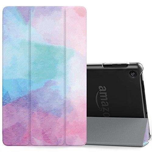 MoKo Hülle für All-New Amazon Fire HD 8 Tablet (7th Generation – 2017 Modell) - Ultra Slim Lightweight Smart Cover mit Durchschaubar Rückseite Schutzhülle für das neue Fire HD 8, Aquarell