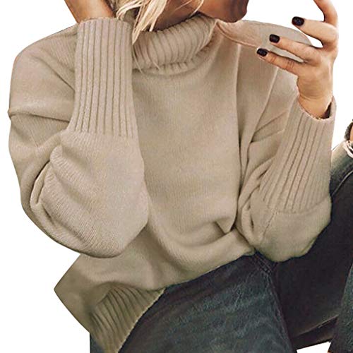 Preisvergleich Produktbild Toasye Frauen Einfarbig Langarm Rollkragenpullover Lose Gestrickte Pullover Tops