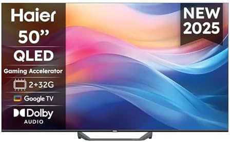 Haier Smart TV 50" QLED 4K Ultra HD, Google TV, Dolby Audio, Gaming 120Hz DLG, HDMI 2.1, Chromecast Integrato, Bluetooth 5.1, Design Senza Bordi, Telecomando Vocale