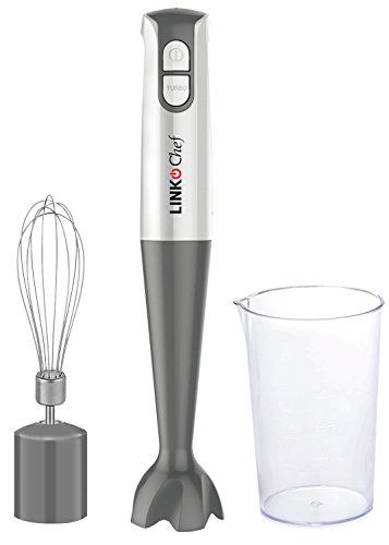 Hand Blender with Beaker & Whisk 600 W 2 Speed Stainless Steel Blades White & Grey, HB-1440 - Lifetime Warranty