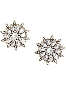 Happiness Boutique Damen Statement Ohrstecker Blumen | Große Ohrringe mit Strasssteinen in Klarfarbe Modeschmuck...