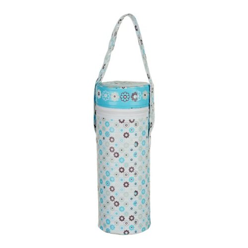 Universal Insulated Thermal Bag with Plastic Insert -- SINGLE BAG -- Baby Bottle Warmer & Cooler -- Fits Most Bottles -- BLUE FLOWERS