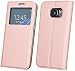Produktbild Energmix® Flip-Cover Smart Look Tasche Hülle für das für Samsung Galaxy S7 EDGE ( G935F ) mit Sichtfenster in Rose´ Wallet Book-Style Case Schale Etui Bag Zubehör @ Energmix