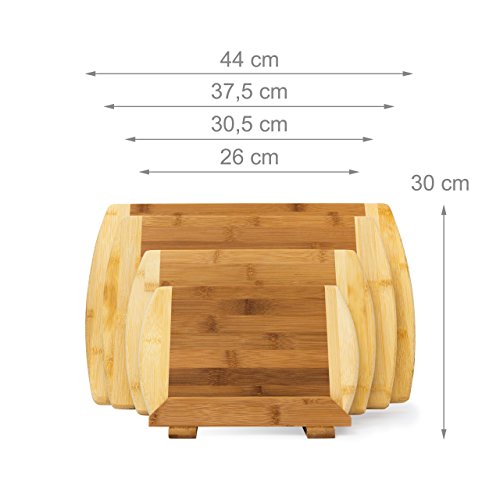 Relaxdays Schneidebrett aus Bambus 4-er Set mit Ständer Küchenbretter in verschiedenen Größen 2-farbiges Holz beidseitig nutzbar und messerschonend als Frühstücksbrettchen und Servierbrett Holz, natur - 5