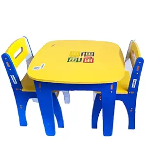 Novel India Kids Study Table Desk & 2-Chair Set for 5-12 Years Old Children (Blue)