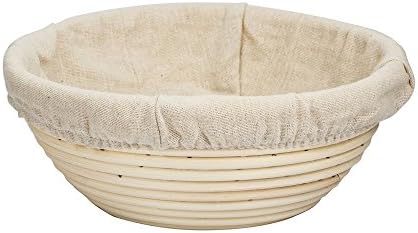Lanling Round Banneton Brotform Bread Dough Proofing Rising Rattan Handmade Basket &amp; Linen Liner Cloth (11.5*5cm)
