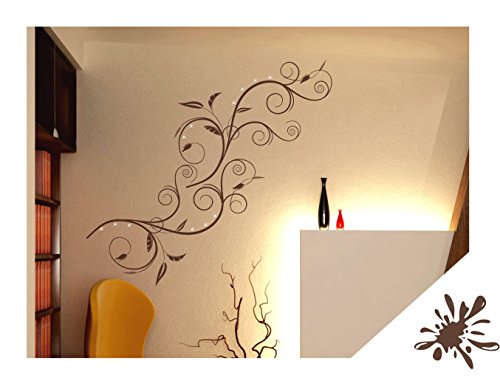 Wandtattoo Blumen Ranke "Alya" Floral Flower inkl. SWAROVSKI (flomod03 braun) 120 x 50 cm mit Farb- u. Größenauswahl