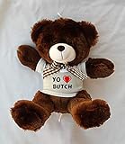 Oso de peluche Shopzeus Oso marrón de Peluche con Amo Butch en la Camiseta (Nombre de Pila/Apellido/Apodo)