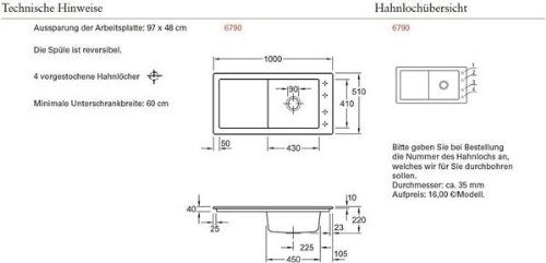 Villeroy & Boch Timeline 60 Graphit Grau Keramik Küche Auflage Spüle Einbau - 2