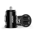 AUKEY Chargeur de Voiture, Allume Cigare USB 4.8A (2.4A *2) 2 usb ports LE PLUS COURT ET PETIT chargeur voiture pour iPhone, iPad, smartphone, Tablette Samsung Galaxy et Appareils Android (Noir)