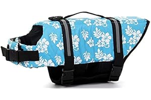 IZEFIA Gilet de Sauvetage pour Chien Manteau de Sécurité La Natation Gilet de Sauvetage pour Flottaison avec Poignée pour Petit Chien Grand Chien FR Bleu M