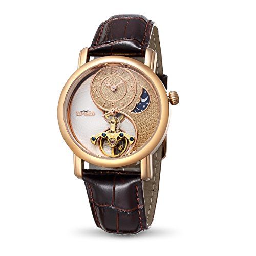 Time100 Tai Chi Armbanduhr Mondphasen mechanische Automatikuhr Echtleder Braun #W60012M.02A