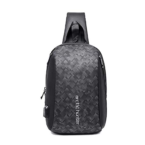 Arctic Hunter Sacoche bandouliere Hommes étanche Sac de Poitrine antivol avec Port de Chargement USB Sac à Dos Sling pour Gym, Cyclisme, école, Noir