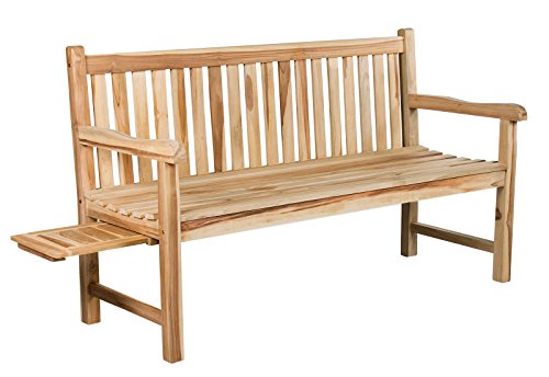 Ambientehome Teakholz Gartenbank 3-Sitzer Bank inkl. Tabletts Elba, Natur, ca. 150 cm